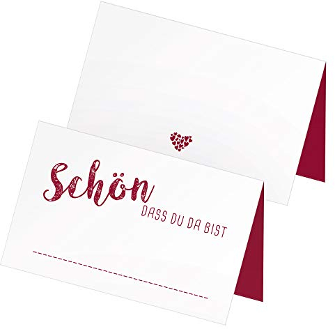 itenga 48 x Tischkarten Schön DASS du da bist - Platzkarte Namensschild (weinrot Bordeaux)