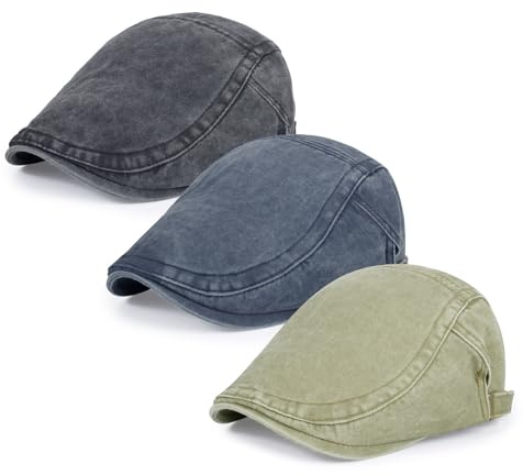 Qlauca 3Pcs Men's Newsboy Caps Washing Cotton Cooling Lightweight Scally Cap for Men Adjustable Flat Cap