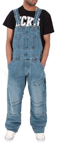 RUMAOZIA Salopette de Travail Pour Homme - Protection Toutes Saisons - En Jean Avec Bretelles - Combinaison de Travail, Bleu