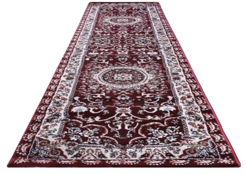 SaRani Tappeto Guida Passatoia Corsia Classico Orientale Pelo Corto Lungo per Corridoio, Ingresso, Scala (Bordeaux, 290x70 cm)