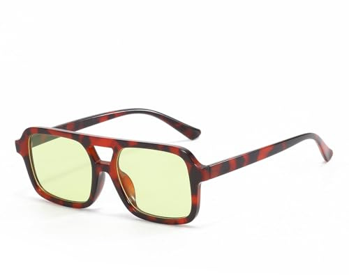 LJCZKA Planas Doble Puentes Gafas de Sol Para Hombres y Mujeres,Retro Piloto Cuadradas Gafas de Sol 70s Estilo