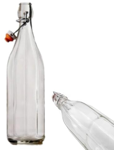 Firmadigaranzia Bouteilles Premium - Lot de 6 bouteilles nervurées en verre de 1 litre avec bouchons hermétiques - Adaptées pour l'eau, le vin, l'huile et les liqueurs