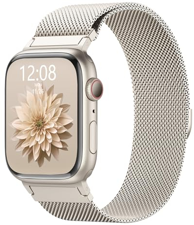 AMSKY Original Boucle Milanais Magnétique Compatible avec Bracelet Apple Watch Se 40mm 44mm 46mm 45mm 42mm 41mm 38mm 49mm, Aimantée Acier Inoxydable Métal pour iWatch Se Ultra Serie 10 9 8 7 6 5 4 3 2