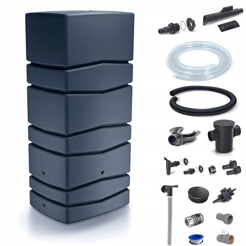 Dikel - Aqua Tower - Regentonne - Wassertank - Regenfass - Regenwassertonne mit Zubehör - Regenwassertank - Wassertonne, Wasserfass, Regenwasserspeicher - 650l, Anthrazit