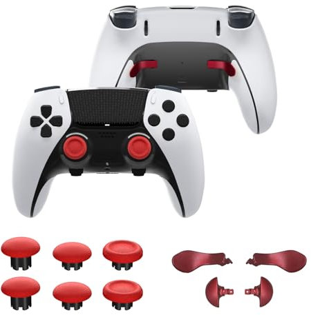 CHARM FOCUS Replacement Kit Thumbsticks & Back Paddles for PS5 Edge Controller, Analog Thumb Sticks Caps Interchangeable for PS5 Dual Sense Edge Stick Module, 6 Joysticks, 4 Back Buttons, Red
