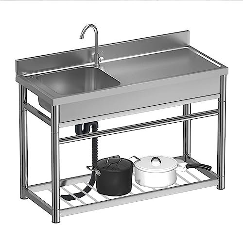 Évier extérieur en acier inoxydable pour lavabo, évier de cuisine à cuve unique, évier de service autoportant, évier autoportant avec plan de travail et robinets d'eau, évier de cuisine avec