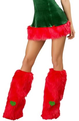 Nicoxijia Women Sexy Furry Leg Warmers Winter Cozy Faux Fur Leg Warmer Long Boot Cuff Cover Christmas Party Costume Accessory (B-Red, One Size)