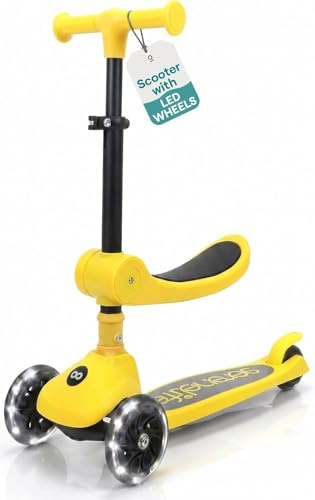 Serenelife Patinete 3 Ruedas para niños, Plegable, Luces LED en Las Ruedas, Manillar Ajustable, Freno Trasero de pie, Soporta hasta 49.9kgs
