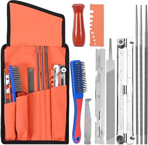 Set per affilare motoseghe, affilacatene universale portatile da 10 pezzi con lima tonda, lima piatta,kit affilatura catena motosega, tondino per affilare catena motosega