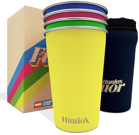 HUNIOX® 4 x 500 ml ölkopp - campingbilsglas - stapelbara muggar - rostfri bägare - mugg 500 ml - campingbilsmugg - okrossbart barnglas - campingmugg - resemugg (FLUOR350ML)