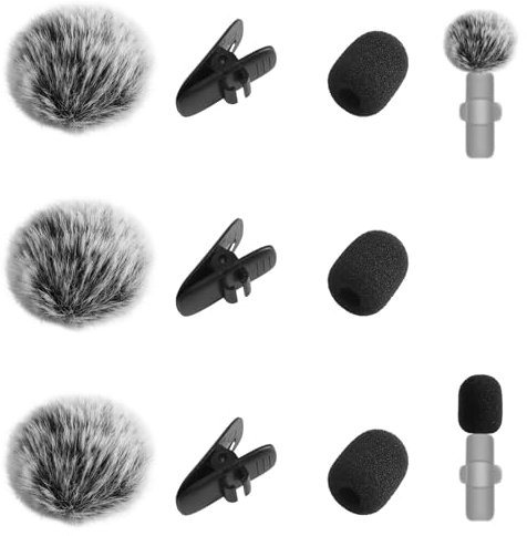9pcs Lapel Microphone Windscreen, Lapel Microphone Accessories Kit Includes 3 Furry Windscreen & 3 Foam Cover & 3 Lav Mic Clips for Decreasing Wind Noise