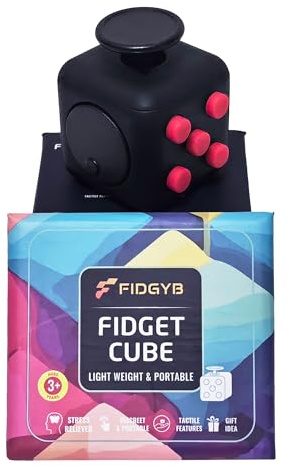 FIDGYB Cube Fidget Stress Relief Toy for Adults & Kids, Smooth, Quiet Sensory Toy for Anxiety, Focus & ADHD Idea[Black_Red]