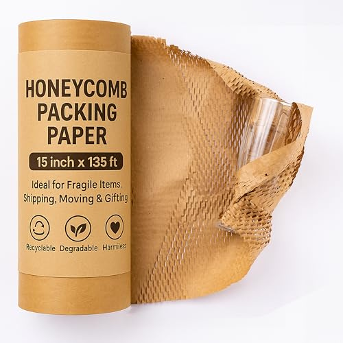 Honeycomb Packing Paper,15 W x 135' L Bubble Cushioning Wrap for Moving,Products & Gifts Wrapping Paper,Recyclable and Biodegradable Cushioning Packing Material