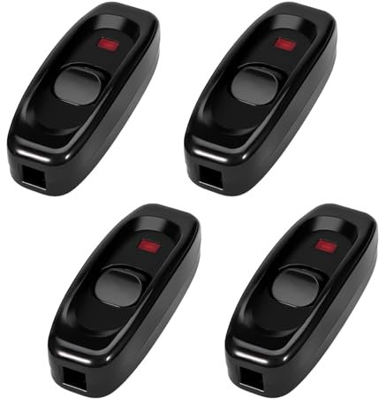 4 Pezzi Interruttore Lampada da Comodino, Interruttori con Indicatore Luminoso, ON/OFF a Tasto Dondolo 250 V 10 A per Cavo Lampada Da Tavolo Piccoli Apparecchi Interruttore Intermedio con