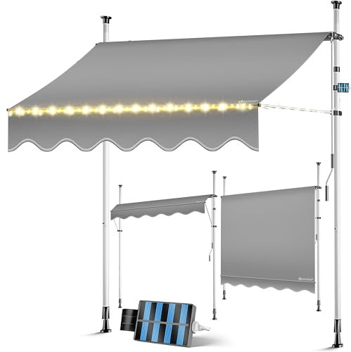 KESSER® Tenda da sole con manovella e catena luminosa a LED, tenda da sole senza fori, resistente ai raggi UV, regolabile in altezza e impermeabile, protezione solare per balcone, terrazza e giardino