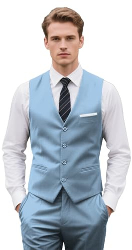 Botong Conjunto de 2 piezas de chaleco y pantalones ajustados para hombre, traje de negocios, verano, playa, boda, padrino de boda, azul claro, 60