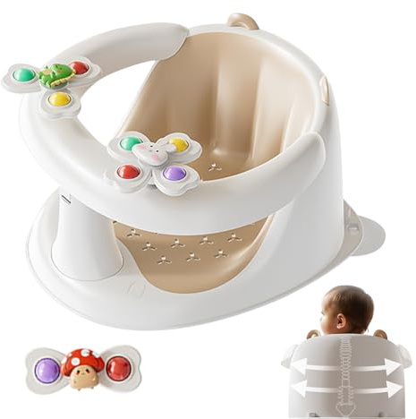 Bath Seat Baby 6+ Months | Toddler Bath Support | Sit Up Seat with Spin Toys,Non-Slip Toddler for Baby Sitting Up, Safe Tub with Suction Cups, Soft Cushion