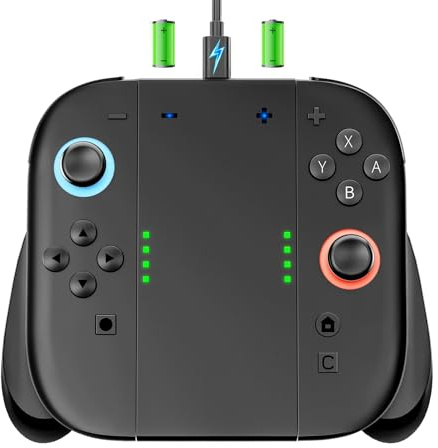 Switch 2 JoyCon Charging Grip Built-in 2000mAh Rechargeable Battery, Ergonomic Controller Charger Handle for Nintendo Switch 2 JoyCon 2, Magnetic Joy-Cons 2 Holder Grips for Playing While Charging