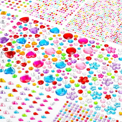 Självhäftande, färgglada strasstenar, självhäftande glitterstenar för pyssel, olika former, glitterklistermärken för pyssel, gör-det-själv fotoramar, gratulationskort, 3228 stycken