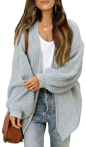 NLAND Gilet Femme Cardigan en Tricot Cardigan de Poche avec Manches Longues pour Femme Ample Cauasl Automne Hiver Veste,Gris Clair L