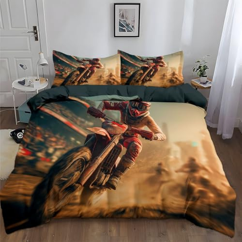 Funda Nórdica Cama 90, Deportes Extremos Motociclistas Todoterreno Juego De Cama Microfibra Suave - con Cremallera & Fundas, Negro Mineral 150 X 220 Cm Transpirable Y Lavable