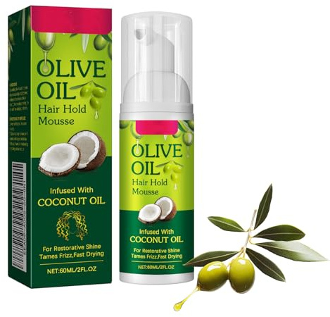 Olive Oil Styling Mousse, Natural Moisturizing Hair Mousse, Hair Styling Curling Mousse, Frizz Control Curly Hair Mousse, Hair Fluffy and Curling Tool, Rich In Coconut Oil, 200ML