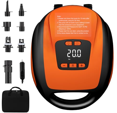 Sup Electric Pump,20psi Electric Paddle Board Pump with 5 Nozzles | Smart Inflation Auto-Off, Digital Adjustable LCD Function,12V Electric Pumpe for Sup and Inflatable Kayaks