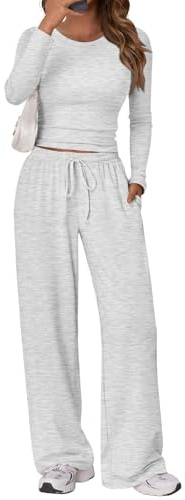 LILLUSORY Lounge Wear Sets for Women UK Tracksuit Airport Fall Gym Outfits 2026 2 Piece Co Ords Pajamas Yoga Gym Autumn Clothes Oatmeal Grey M