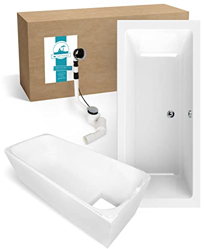 Calmwaters® Premium Badewanne Komplettset 180x80 cm mit Wannenträger & Ablaufgarnitur, Made in EU, Duobadewanne für 2, Set Acryl-Badewanne rechteckig, Moderne Rechteckbadewanne 180 x 80 cm, Weiß