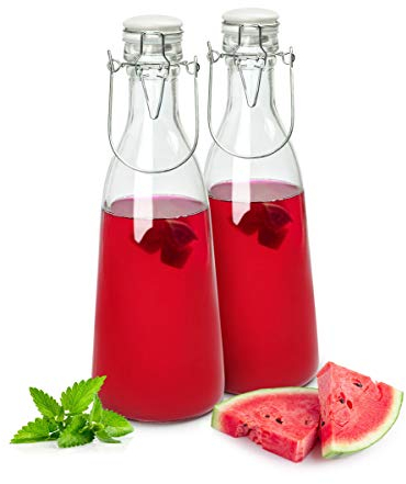 Sendez Lot de 2 bouteilles en verre avec bouchon à étrier en céramique et poignée 1000 ml
