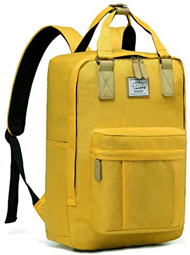 VASCHY Rucksack für Damen, Mädchen, Laptop-Rucksack, 39,6 cm (15,6 Zoll), wasserabweisend, schick, mit zwei Flaschentaschen, für Reisen, College, 15,1 l (Gardenie, blau), Gelb, Taille unique, Lässig,
