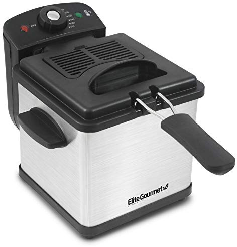 Elite Gourmet EDF-1607 800-Watt Mesh Basket 1.6 Quart / 6.5 Cup Oil Capacity, Electric Immersion Deep Fryer with Temperature Knob and Lid with View Window, stainless steel