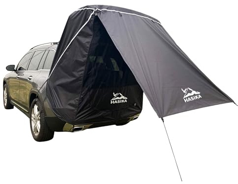Hasika SUV camping tält bil baklucka skugga markis med skärmnät mellanstorlek till full storlek SUV skåpbil vattentät 3 000 mm UPF 50+ svart (stor)
