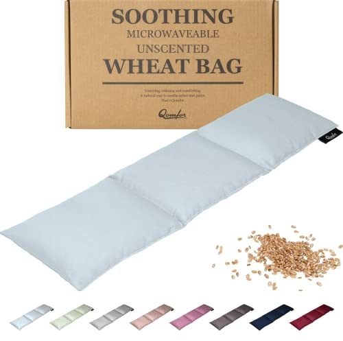 Körnerkissen - Wärmekissen Mikrowelle aus Baumwolle 46 x 12 cm - Weizen gefüllt - Weiches Dinkelkissen zur Schmerzlinderung Rücken, Nacken und Schulter - Tolles Geschenk - Hellblau