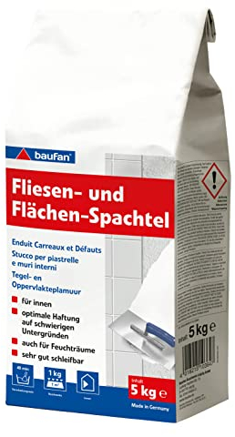 Baufan Fliesen- & Flächen-Spachtel Weiß 5kg I Spachtelmasse mit optimaler Haftung, auch auf schwierigen Untergründen I Für innen I Sehr gut schleifbar