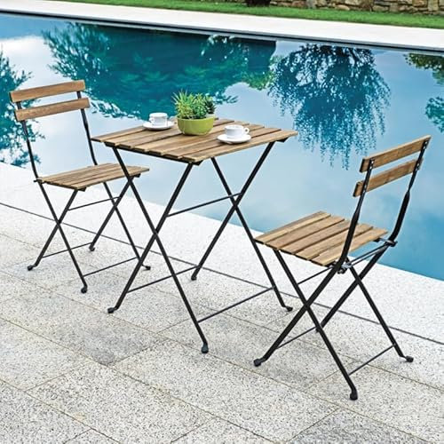 Gruppo Maruccia - Set Bistrot 2 Posti - Tavolo Quadrato e 2 Sedie Pieghevoli - In Legno di Acacia - Set Pranzo da Giardino