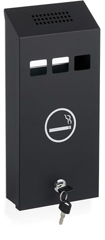 Relaxdays Wandaschenbecher für draußen, verschließbar, Metall, Aschenbecher Wandmontage, HBT: 32,5 x 15 x 6 cm, schwarz