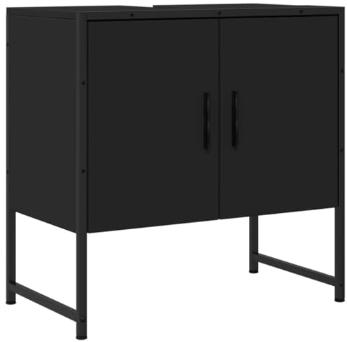 vidaXL Waschbeckenunterschrank, Waschbeckenschrank mit viel Stauraum, Unterschrank für Waschbecken Waschtisch, Badschrank Badezimmerschrank Badmöbel, Schwarz Holzwerkstoff
