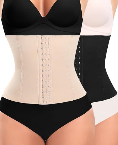 YARRCO Fajas Reductoras Mujer Abdomen Moldeadora Corset Reductor Adelgazante Waist Trainer Bustier Top Cintura Faja Postparto Cinturón Faja Colombiana Corsé Shapewear Ajustables (Negro+Beige,XS)