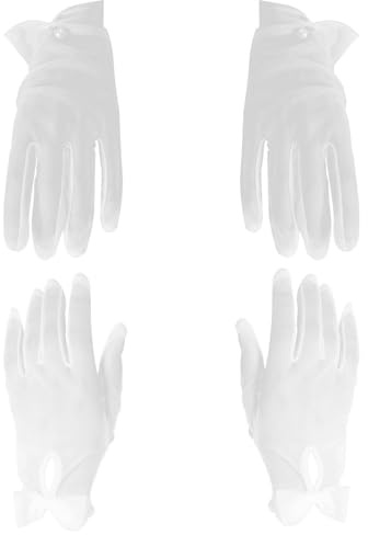 YSJCHEBS 2 par näthandskar, näthandskar med rosett, pärlhandskar, bröllopshandskar, eleganta te-festhandskar, operahandskar, danshandskar, Vit, M