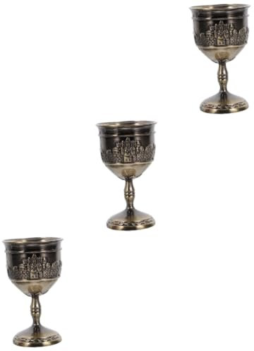 QWFVHJ Gobelet de communion, gobelet à calice vintage, 3 pièces en verre à vin européen, coupe à calice, coupe de lavage Judaica, gobelets dorés, bol d'offrande d'eau, église(Olive Green)