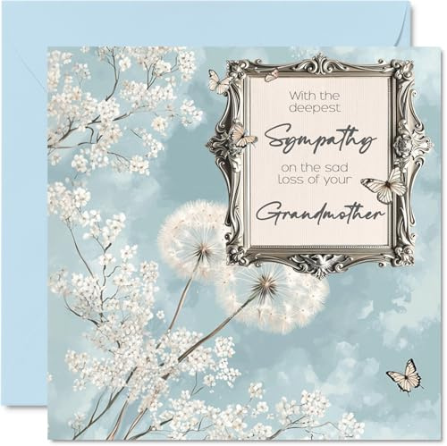 Tarjetas de condolencias – Tarjeta de condolencias más profundas, pérdida de tu abuela, tarjetas de duelo para adultos, tarjeta de condolencias pensando en ti, tarjetas de felicitación florales de