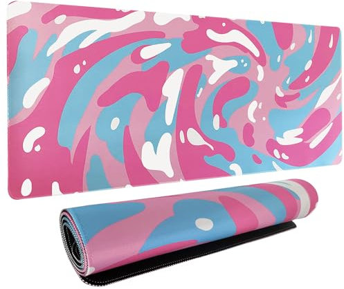 Fluid Pattern XXL Mouse Pad,Super Thick Waterproof Fluid Pattern Large Gaming Mousepad with Stitched Edge,Mouse Computer Desk Accessories,Non-Slip Base Mouse Keyboard Mat 800X400X4mm (Fluid Pink)