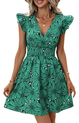 XIVISTO Vestiti Donna Stampa Floreale Abito da Spiaggia con Senza Maniche Elegante Estivi Vestito Casual Mini Abiti Scollo a V