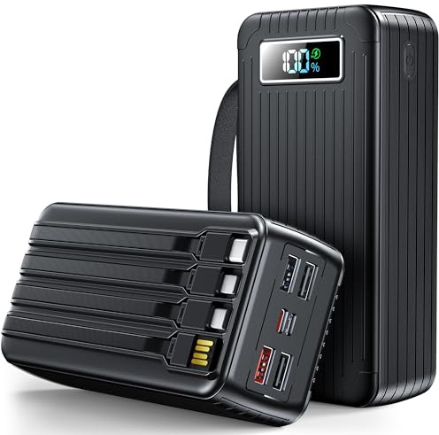 Power Bank 60000mAh: 45W PD & 22.5W QC 3.0A USB C Bateria Externa Carga Rapida con 4 Cable Integrado, 4 Port (4 USB & 2 Type-c), Pantalla Digital, Ligero, Cargador Portátil para Teléfono