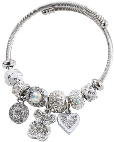 QMWKVNC Charm Bracelets for Womens,Exquisite Cute Cartoon Friendship Silver Bracelets Stainless Steel Bangle, Womens Jewelry Suitable for Holiday Gifts and Birthday Gifts