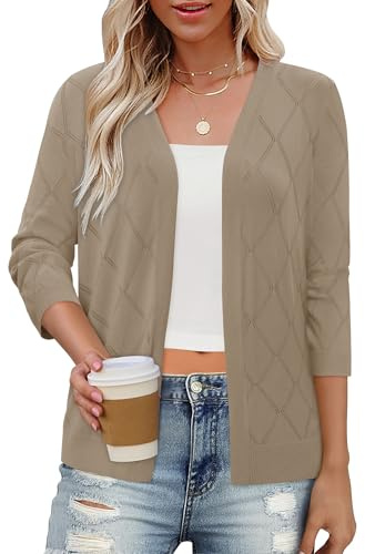 Magritta Women's Cardigans Knitted 3/4 Sleeve V Neck Lightweight Summer Open Front Shrugs Cardigan Sweaters Ladies Jumper Fashion Clothes