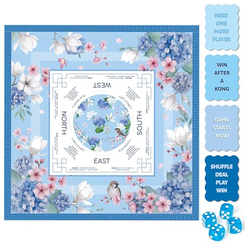 R HORSE Mahjong Tablecloth, Floral Game Mat with 4 Dice & 4 Shuffle Cards