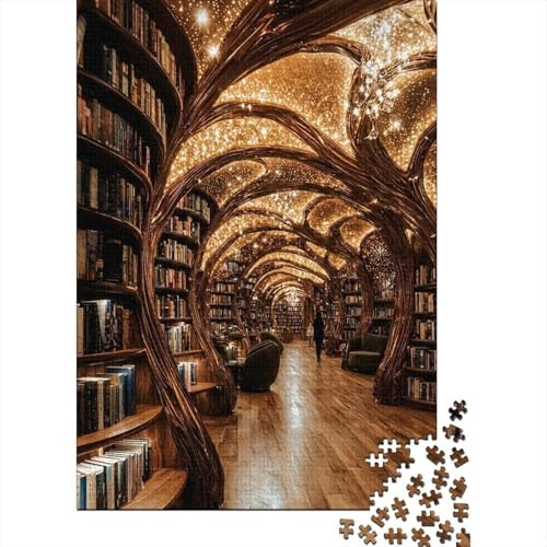 Fantasy Library Corridor 1000 Piece Jigsaw Puzzle Paper for Adults Night Lights Puzzle Game for Family Relaxation Home Decor Gift 52x38cm/1000pcs