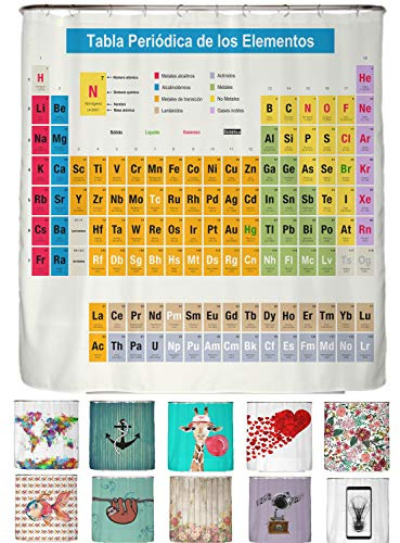 arteneur® - Duschvorhang Periodensystem Spanisch - Anti-Schimmel Duschvorhänge 180x200 - Recycelt mit mit Öko-Tex Standard 100 - Beschwerter Saum, Wasserdicht, Waschbar, 12 Ringe & ebook